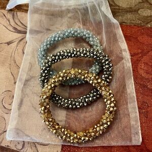 Stretch Beaded Bracelet Set in Gold, Silver, and Gray